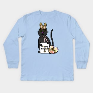 Happy Easter Bunny Ears Cat Kids Long Sleeve T-Shirt